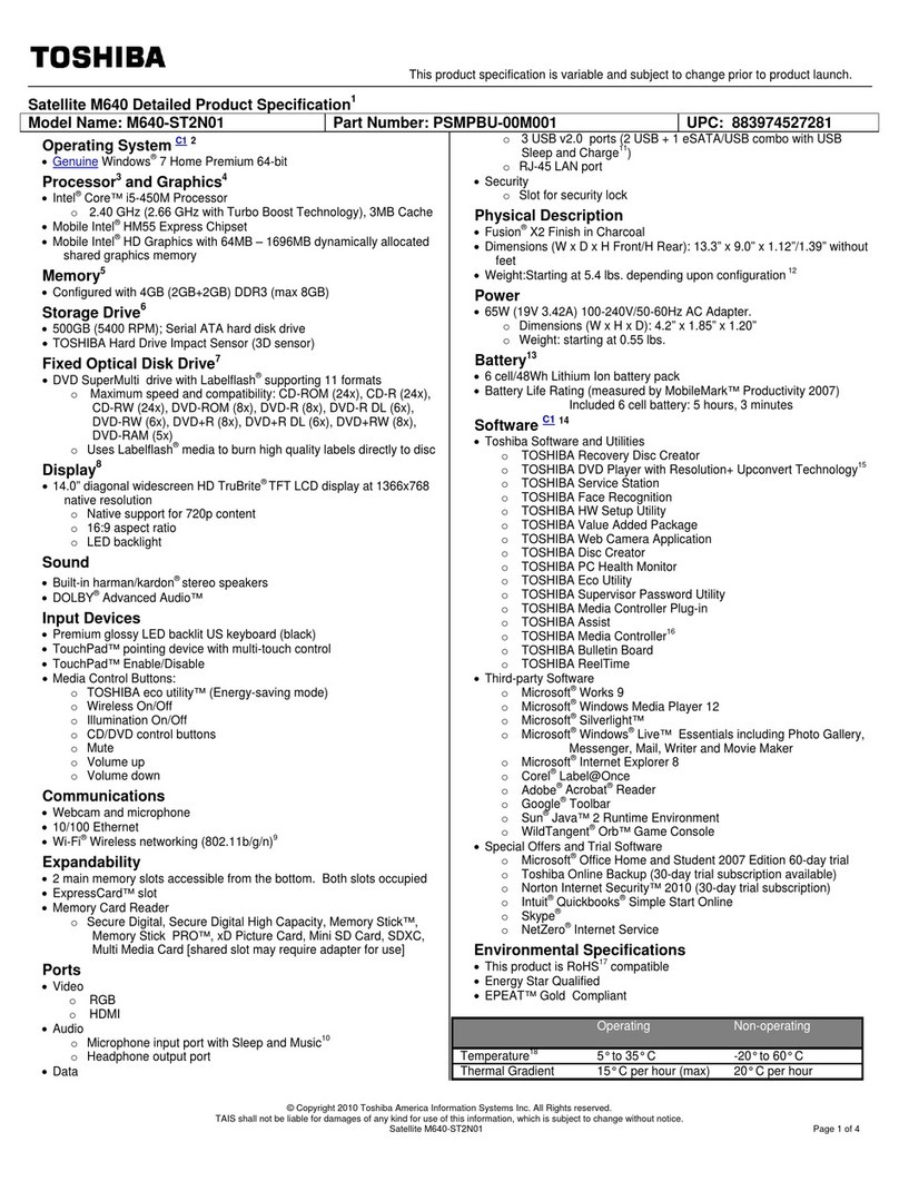 Toshiba M640-ST2N01 User manual