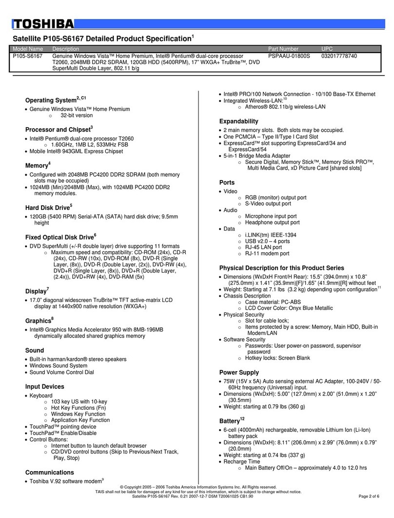 Toshiba P105-S6167 User manual