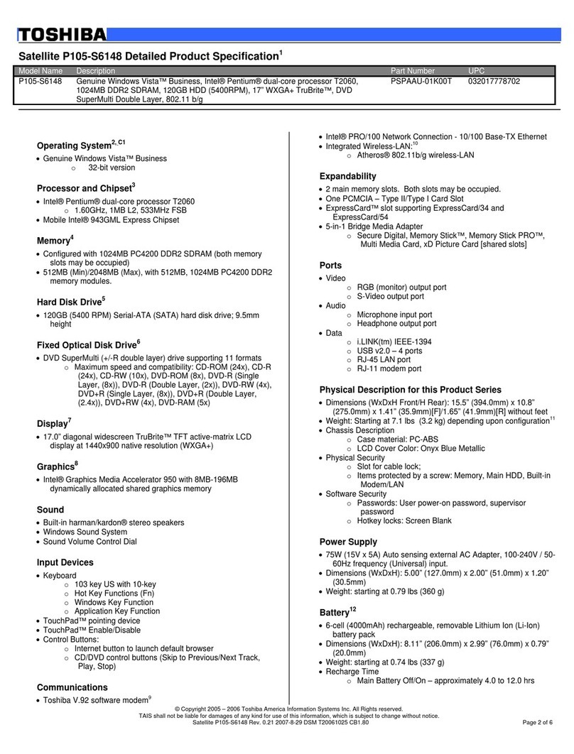 Toshiba P105-S6148 User manual