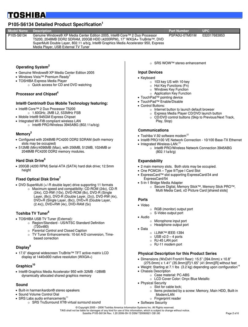 Toshiba P105-S6134 User manual
