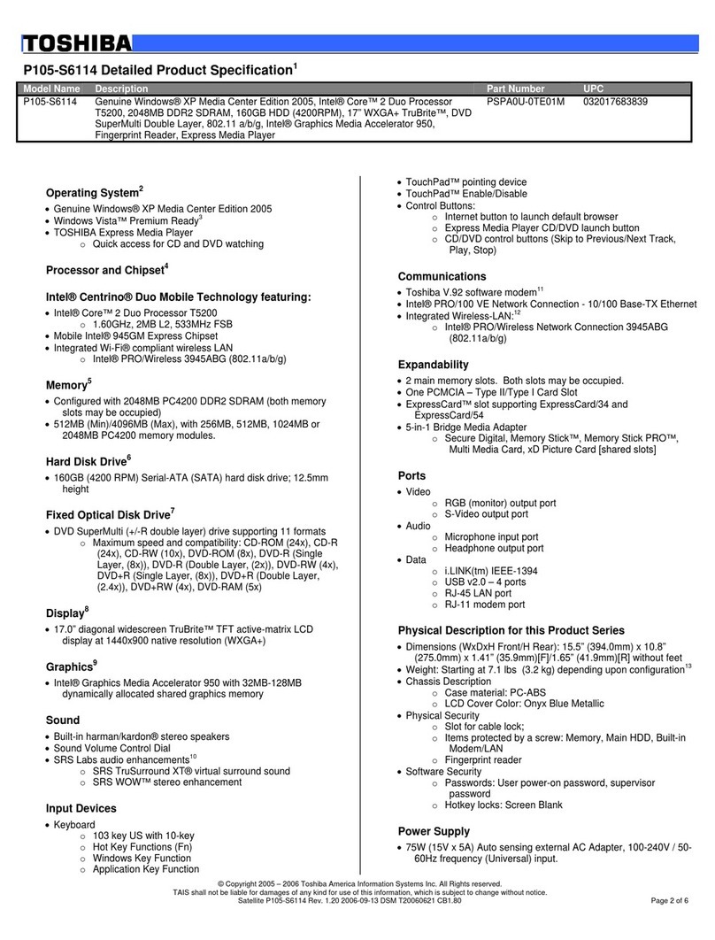 Toshiba P105-S6114 User manual