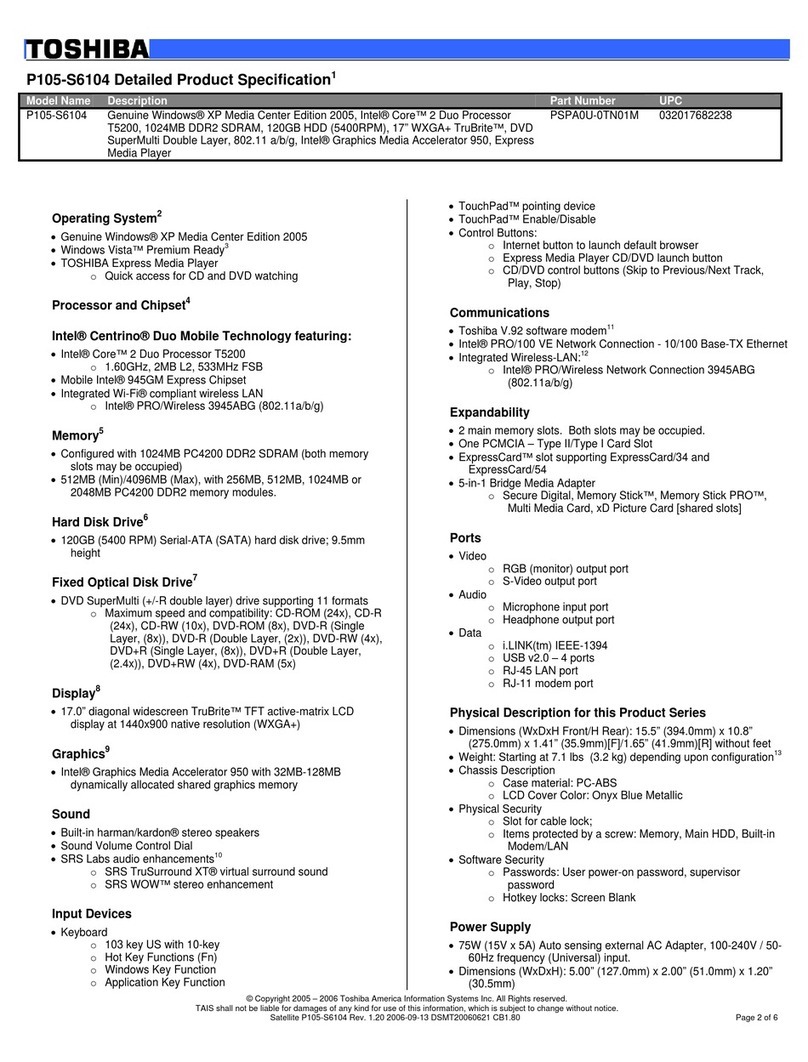 Toshiba P105-S6104 User manual