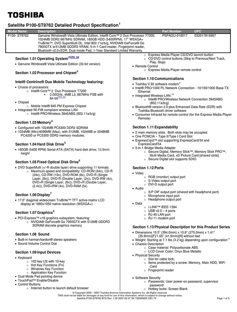 Toshiba P100-ST9762 User manual