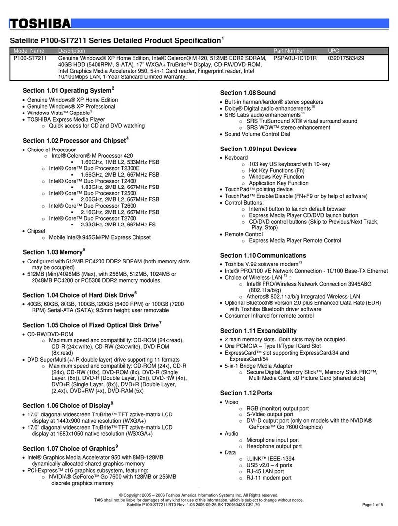 Toshiba P100-ST7211 User manual Toshiba P100-ST7211 User manual