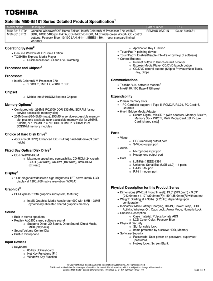 Toshiba M50-S5181TD Specifications