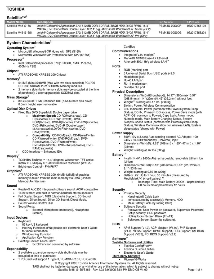Toshiba M45-S165 User manual