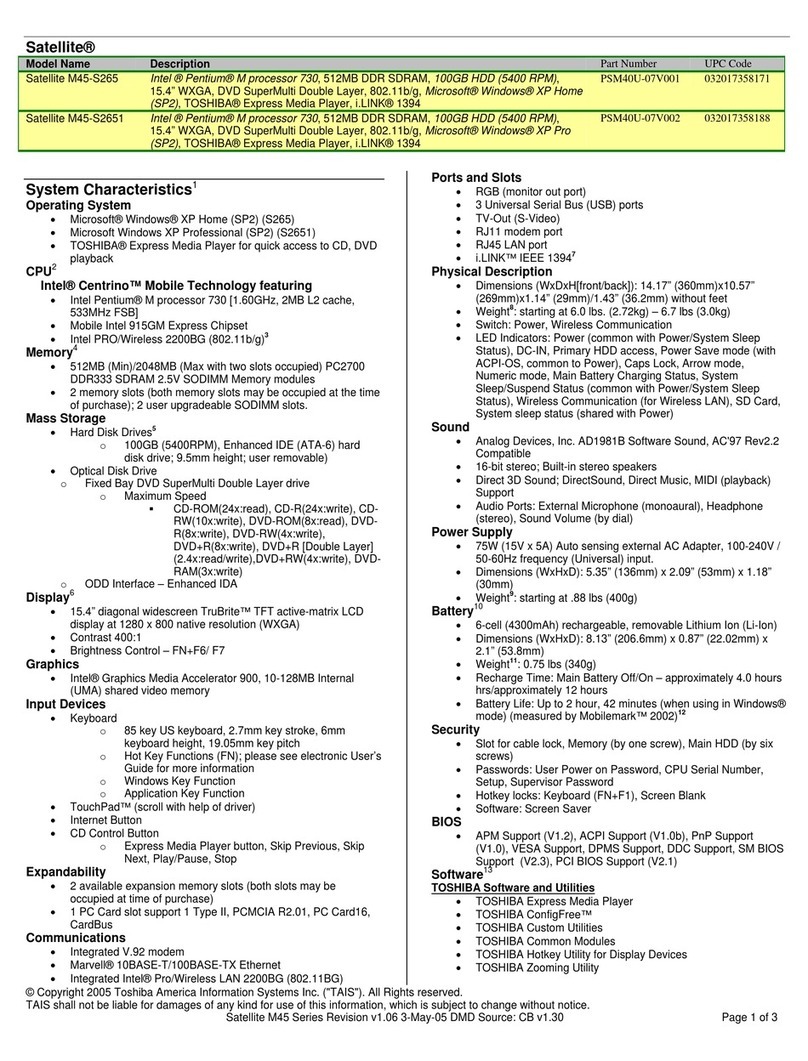 Toshiba M45-S265 User manual