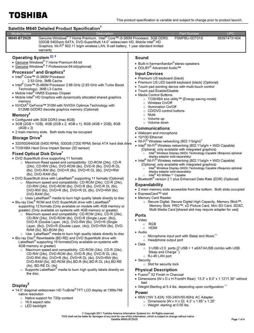 Toshiba M640-BT2N25 User manual