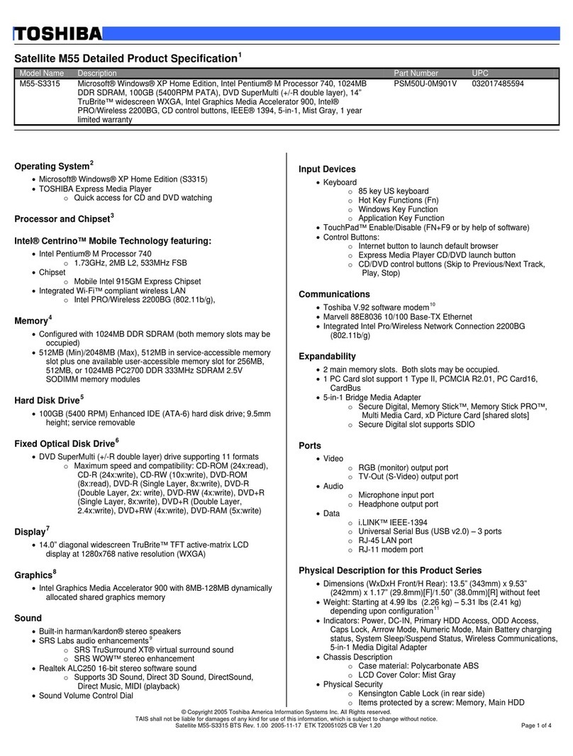 Toshiba M55-S3315 Specifications