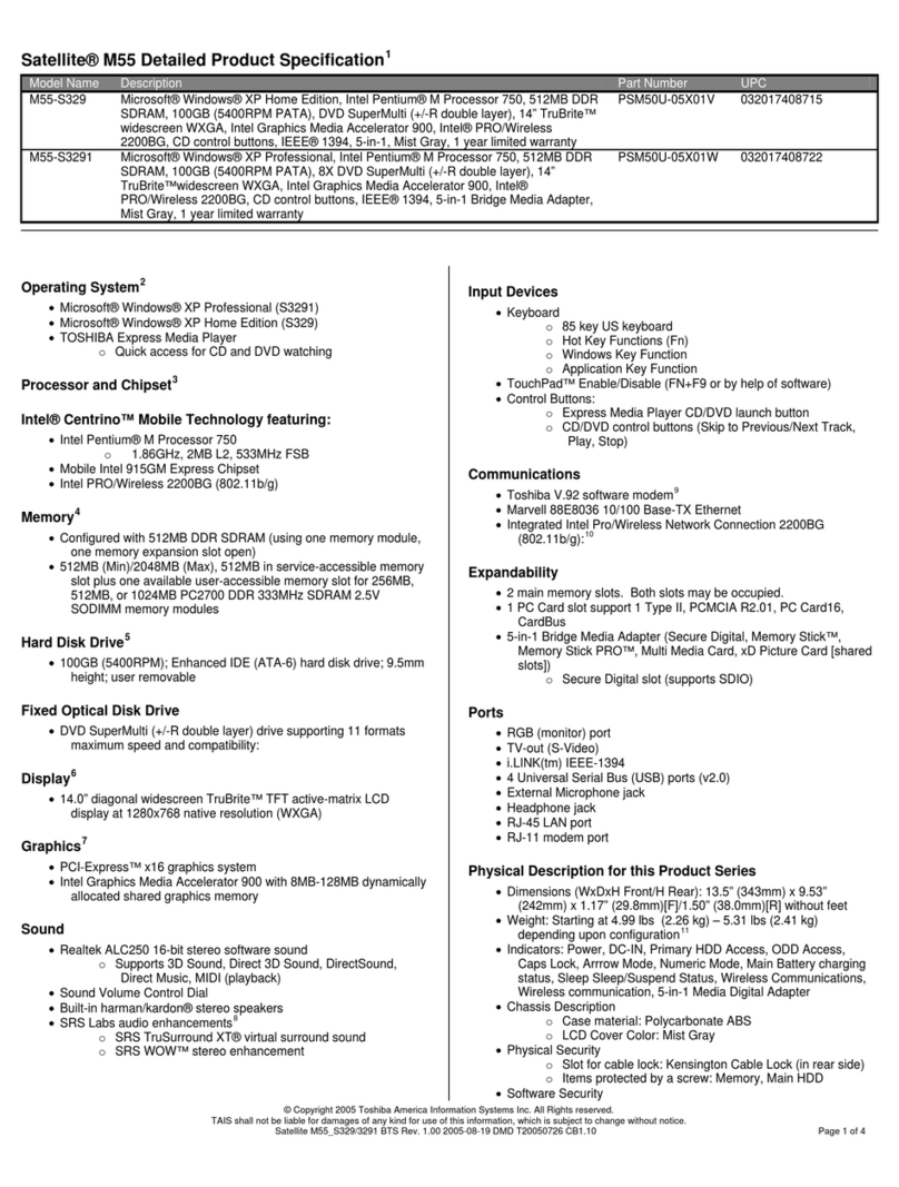 Toshiba Satellite M55-S329 Specifications