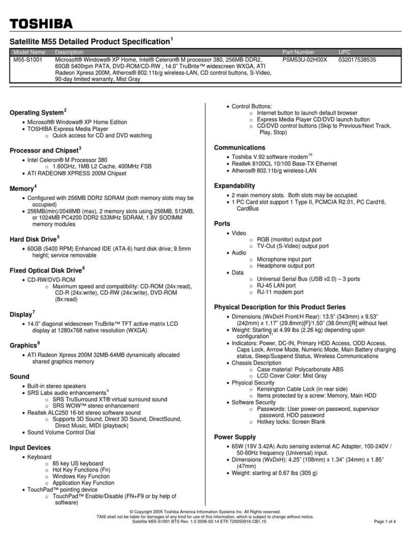 Toshiba M55-S1001 Specifications