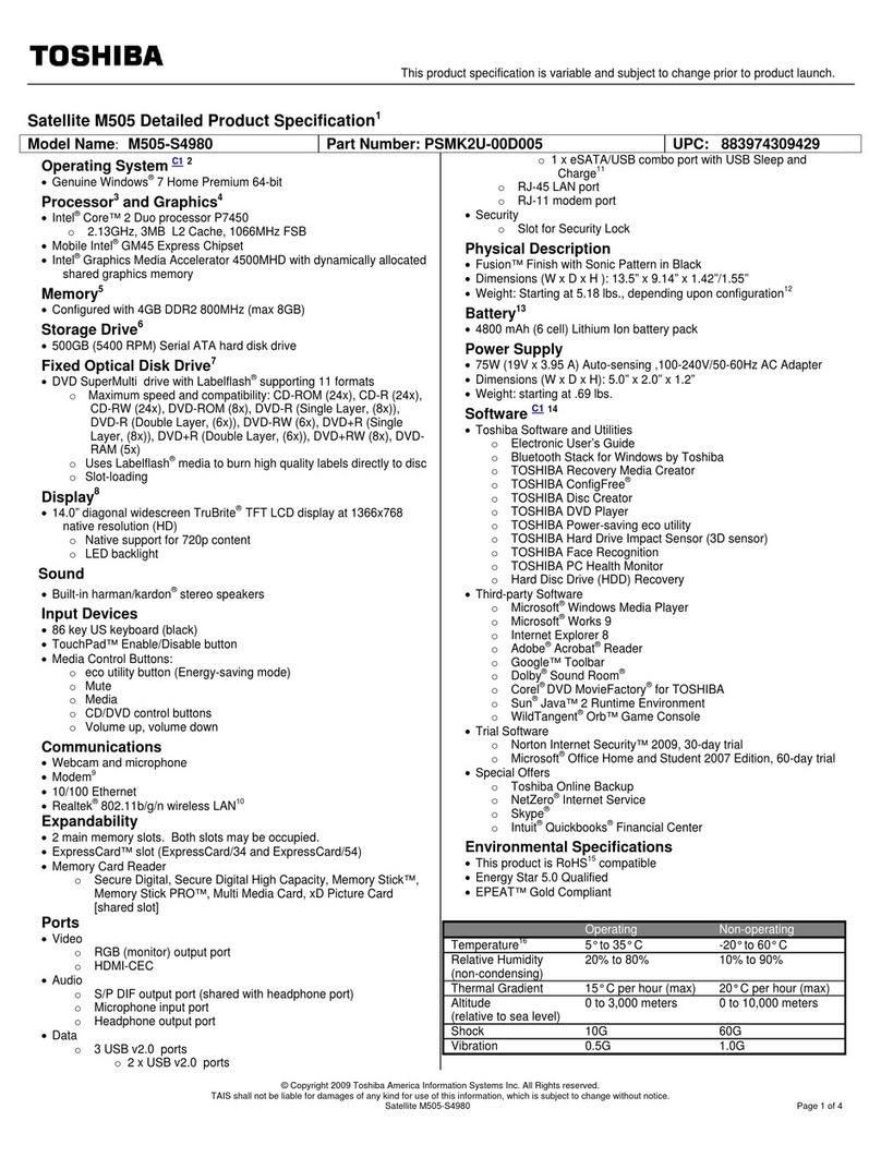 Toshiba M505-S4980 User manual