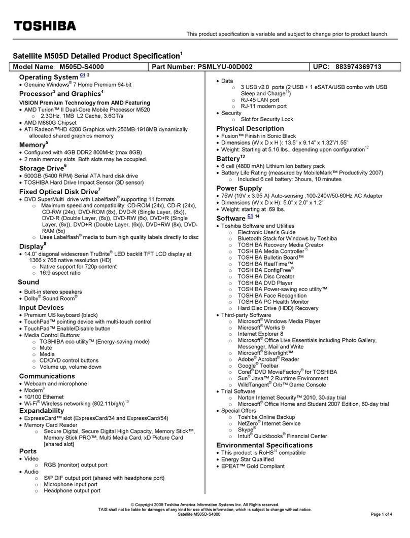 Toshiba M505D-S4000 User manual