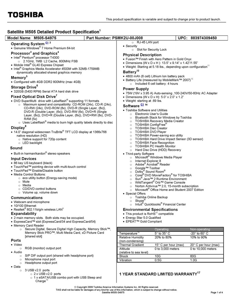 Toshiba M505-S4975 User manual