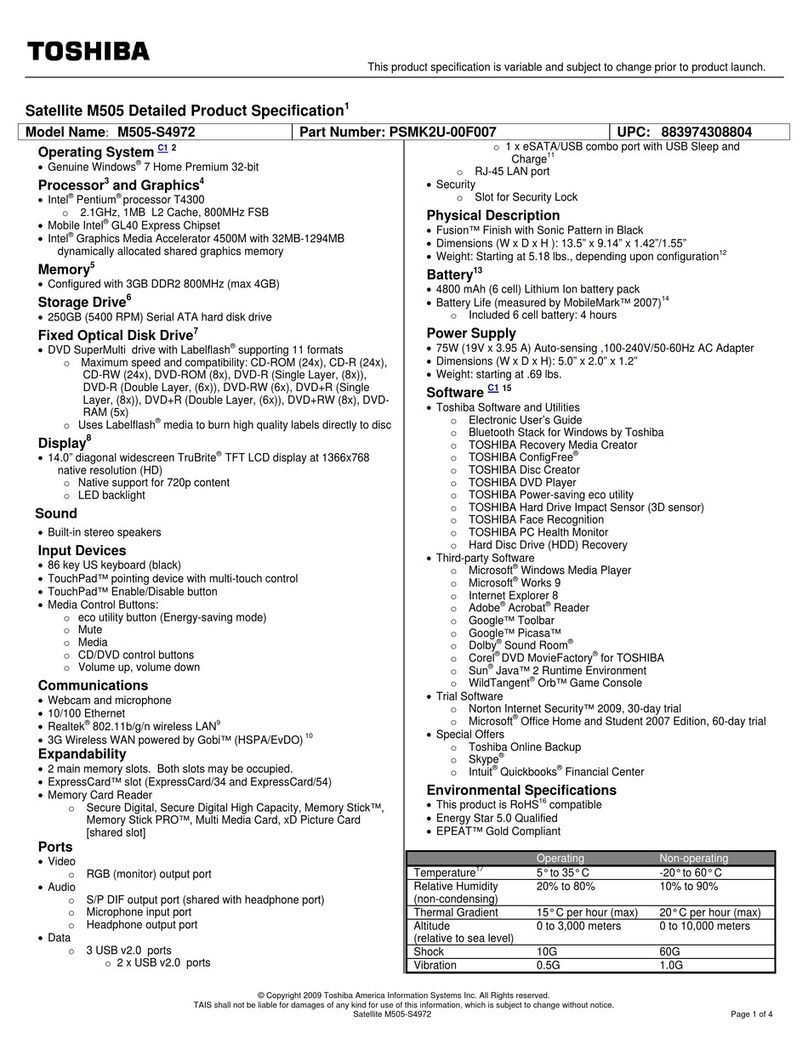 Toshiba M505-S4972 User manual