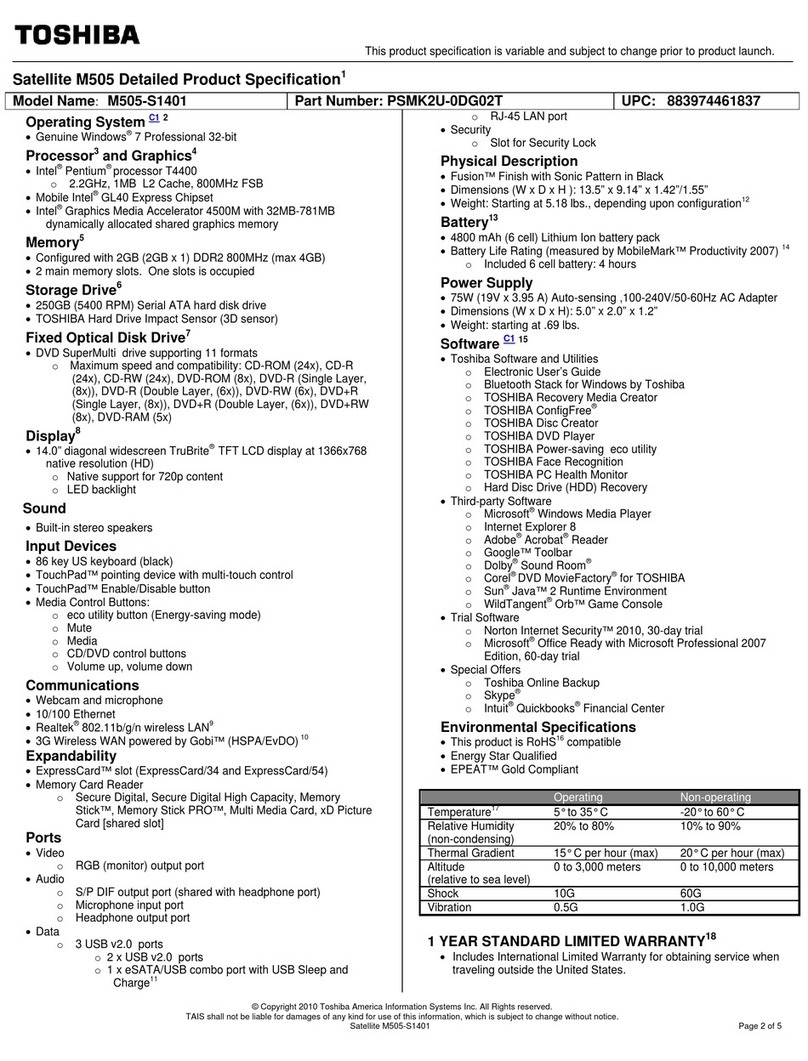 Toshiba M505-S1401 User manual