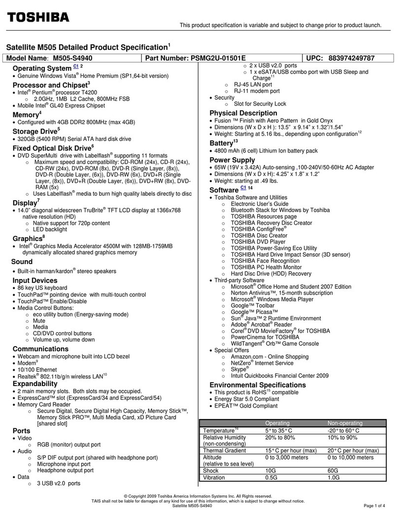 Toshiba M505-S4940 User manual