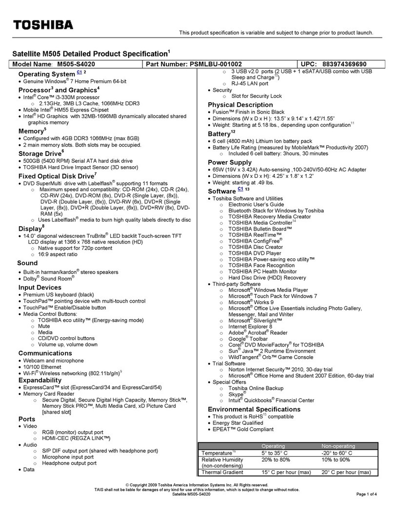 Toshiba M505-S4020 User manual