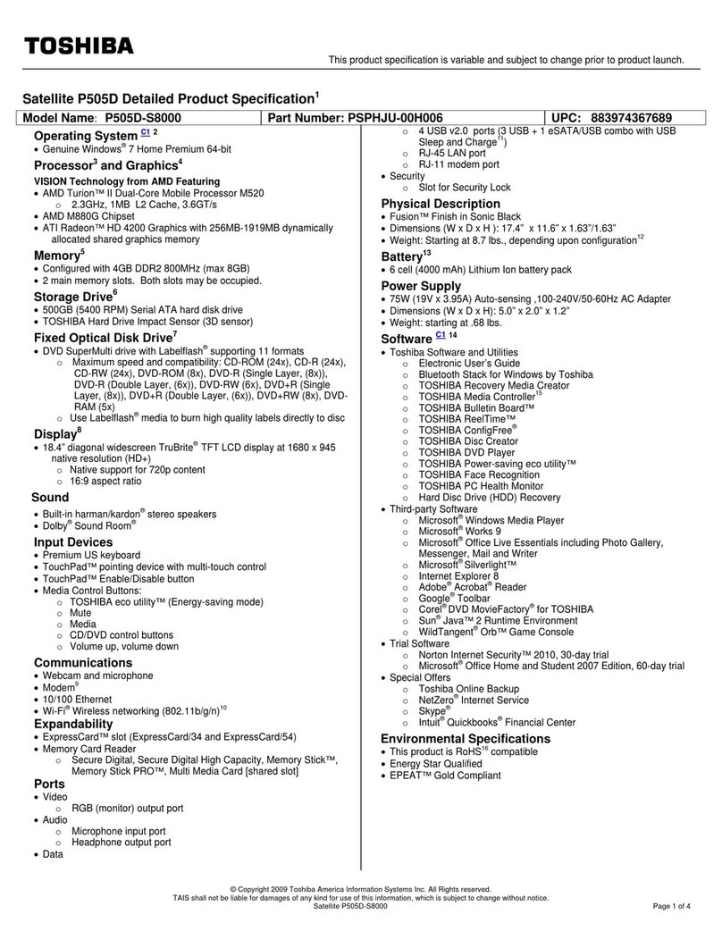 Toshiba P505D-S8000 User manual