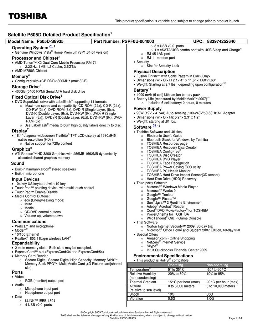 Toshiba P505D-S8935 User manual