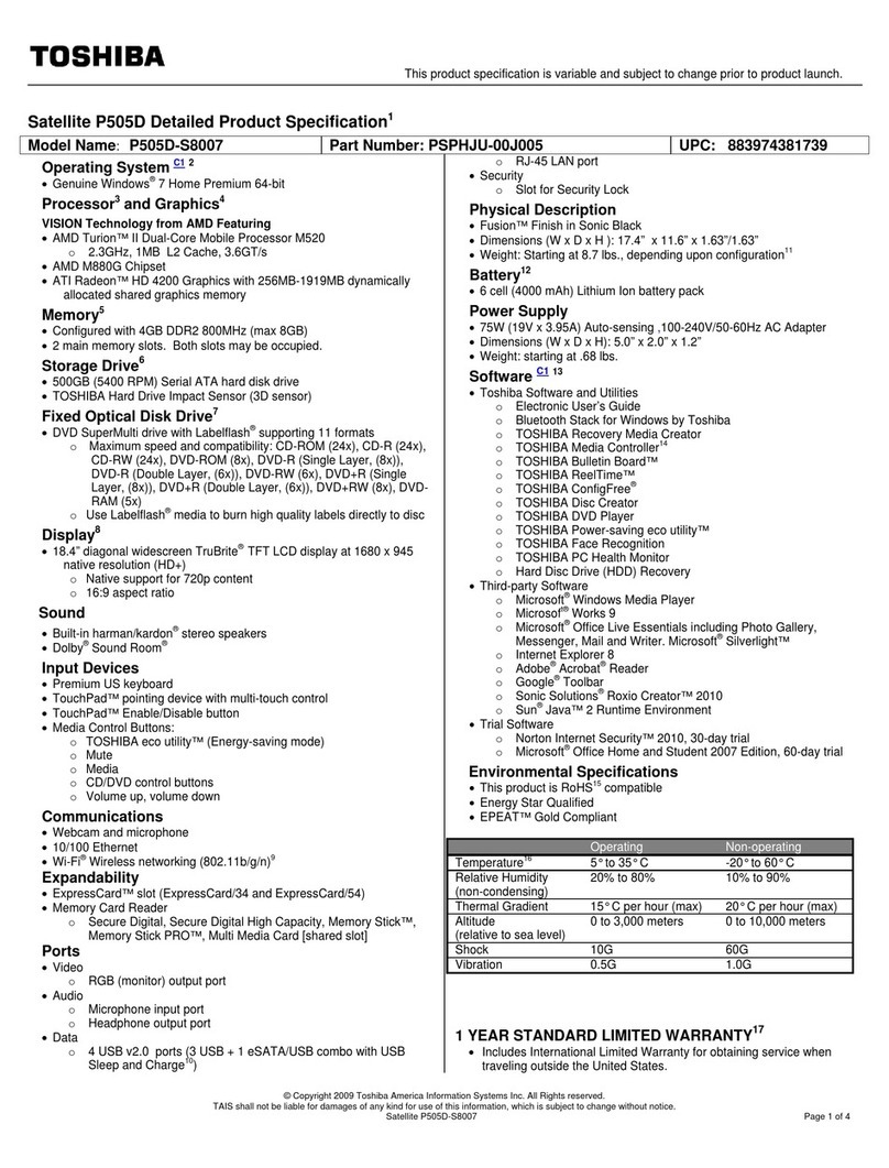 Toshiba P505D-S8007 User manual