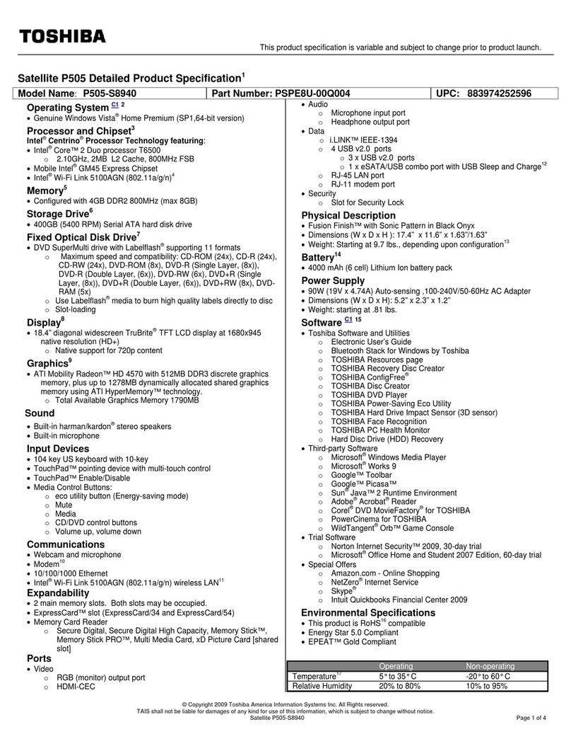 Toshiba P505-S8940 User manual