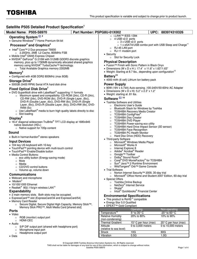 Toshiba P505-S8970 User manual