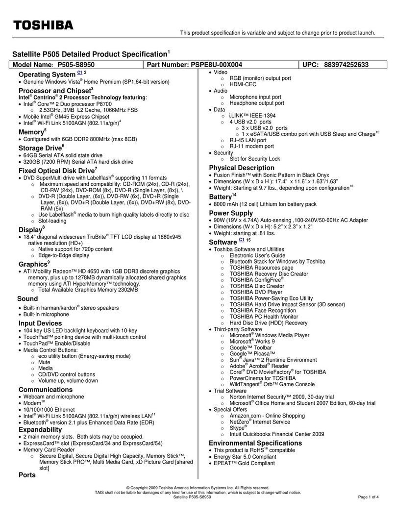Toshiba P505-S8950 User manual