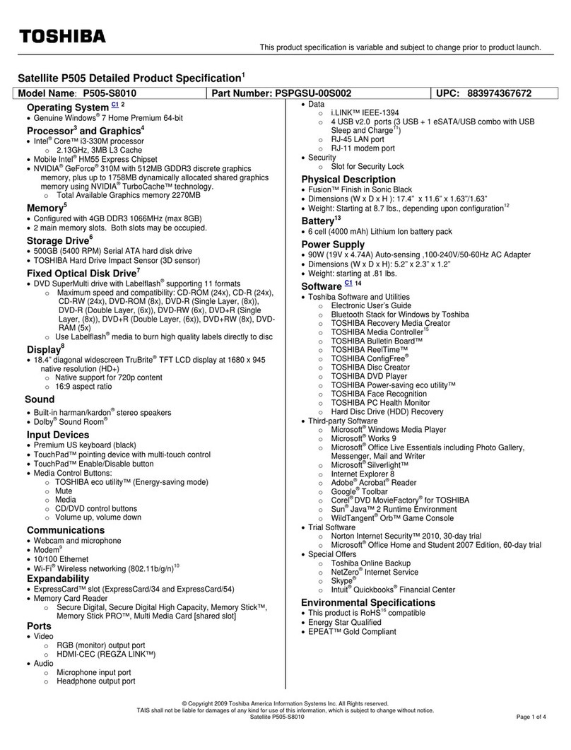 Toshiba Satellite P505-S8010 Specifications