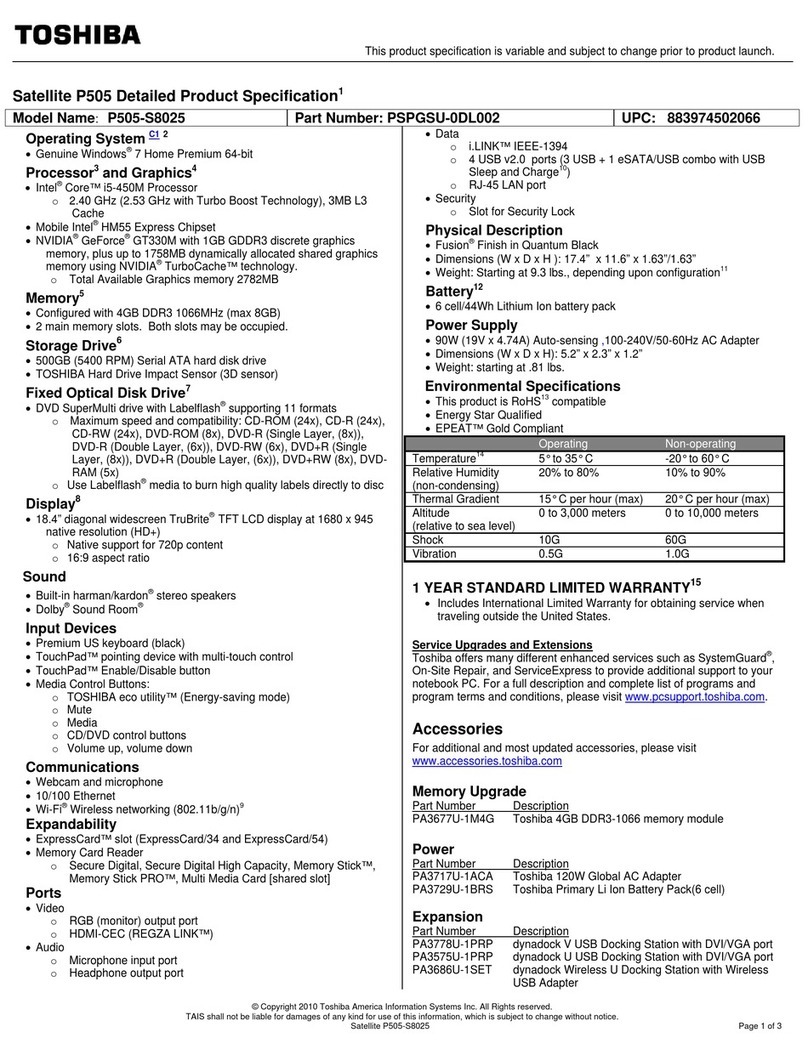 Toshiba Satellite P505-S8025 User manual