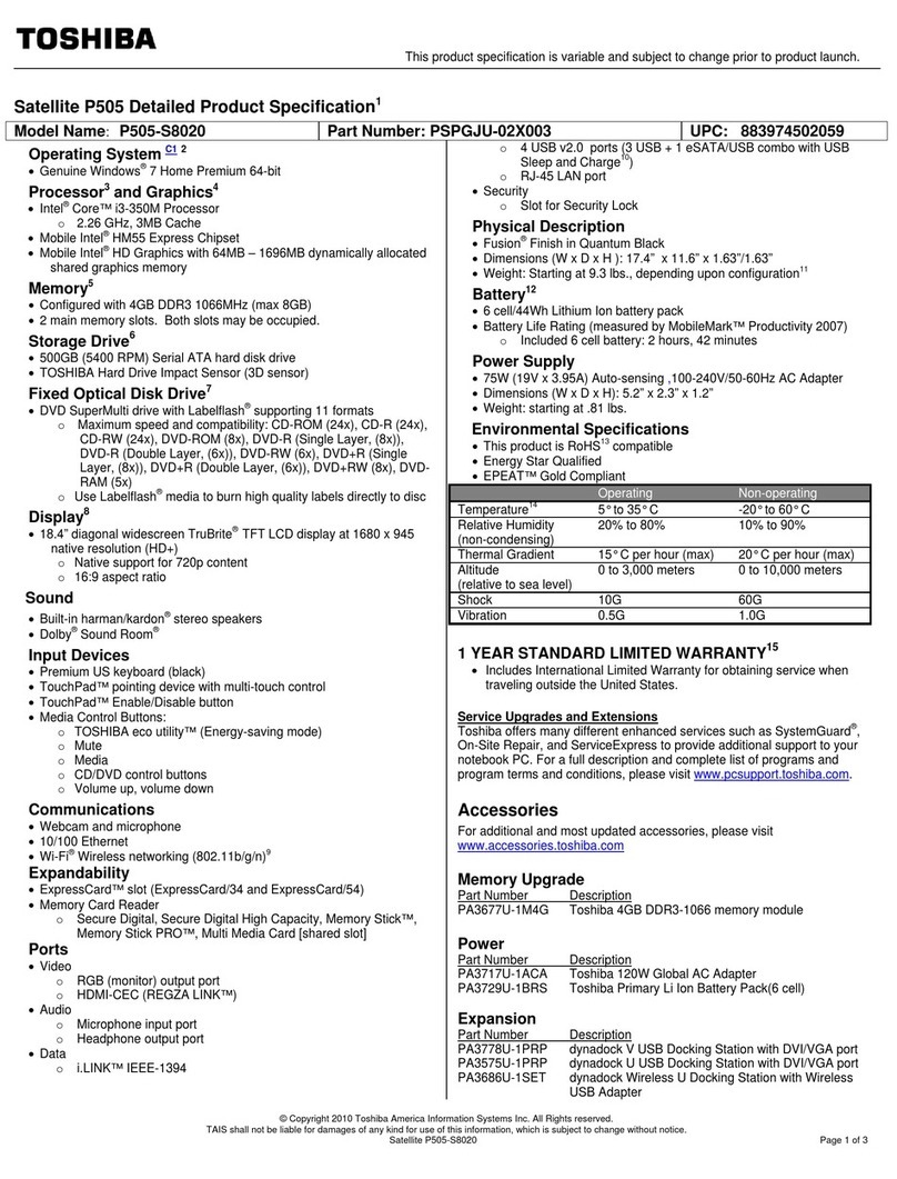 Toshiba Satellite P505-S8020 User manual