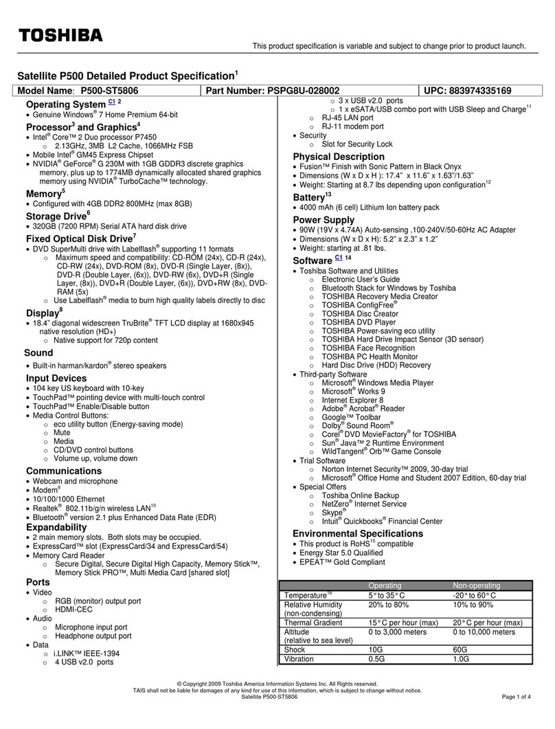 Toshiba P500-ST5806 User manual