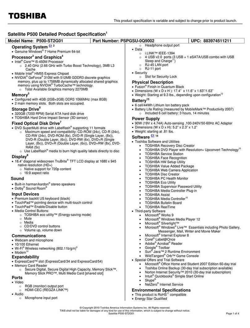 Toshiba Satellite P500-ST2G01 User manual