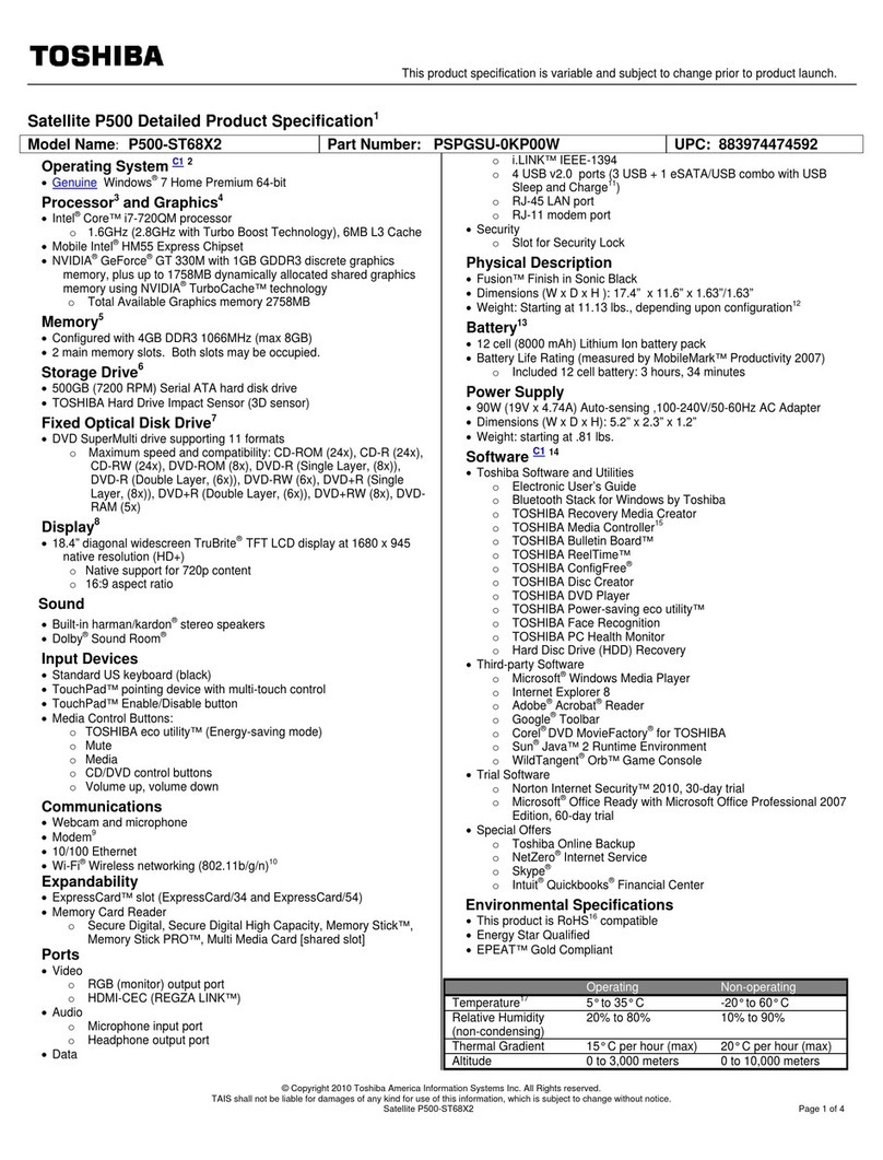 Toshiba Satellite P500-ST68X2 User manual