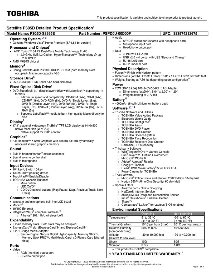 Toshiba Satellite P305D-S8995E User manual