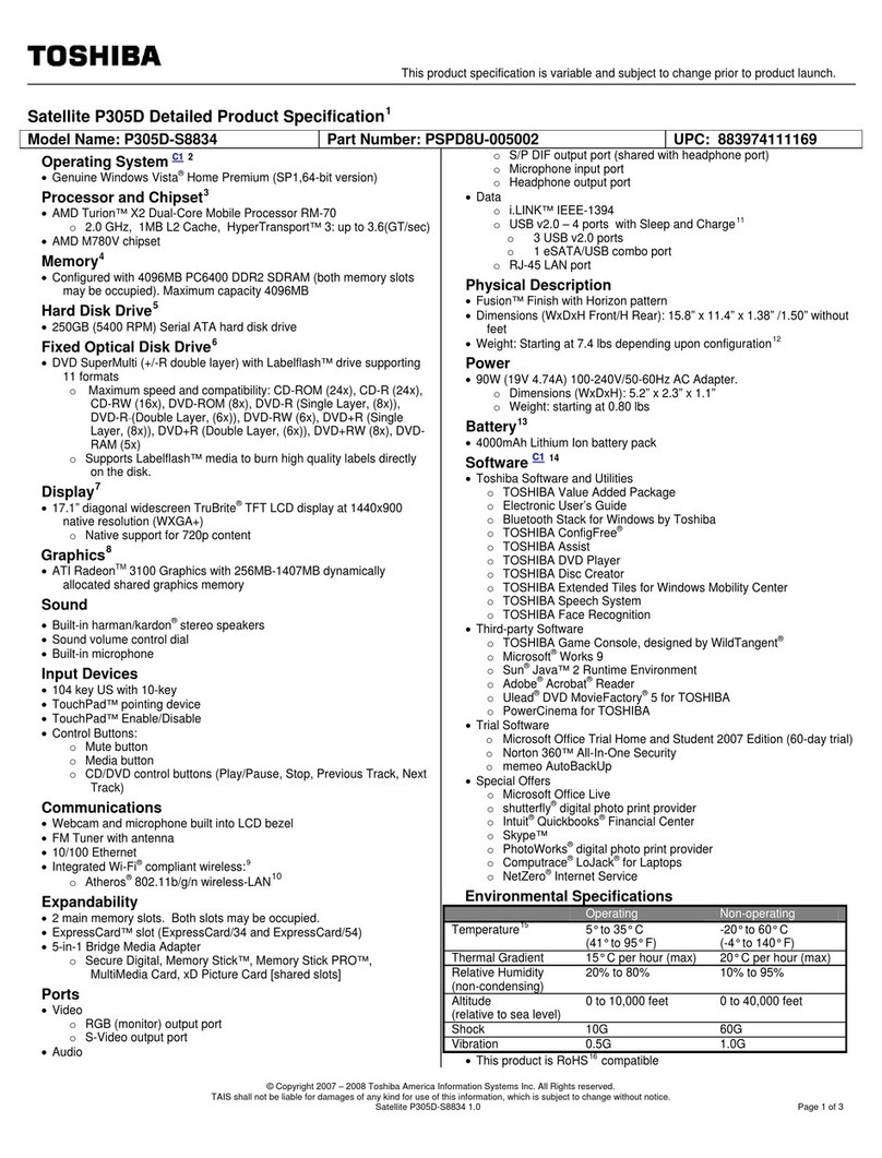 Toshiba P305D-S8834 User manual