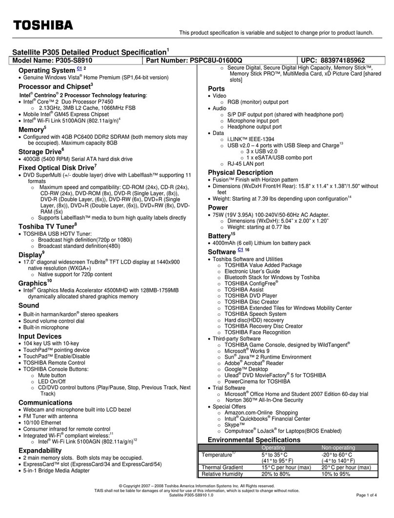 Toshiba Satellite P305-S8910 User manual