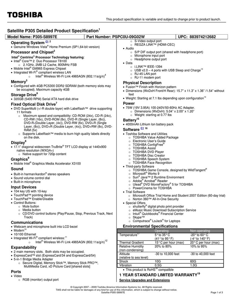 Toshiba Satellite P305-S8997E User manual