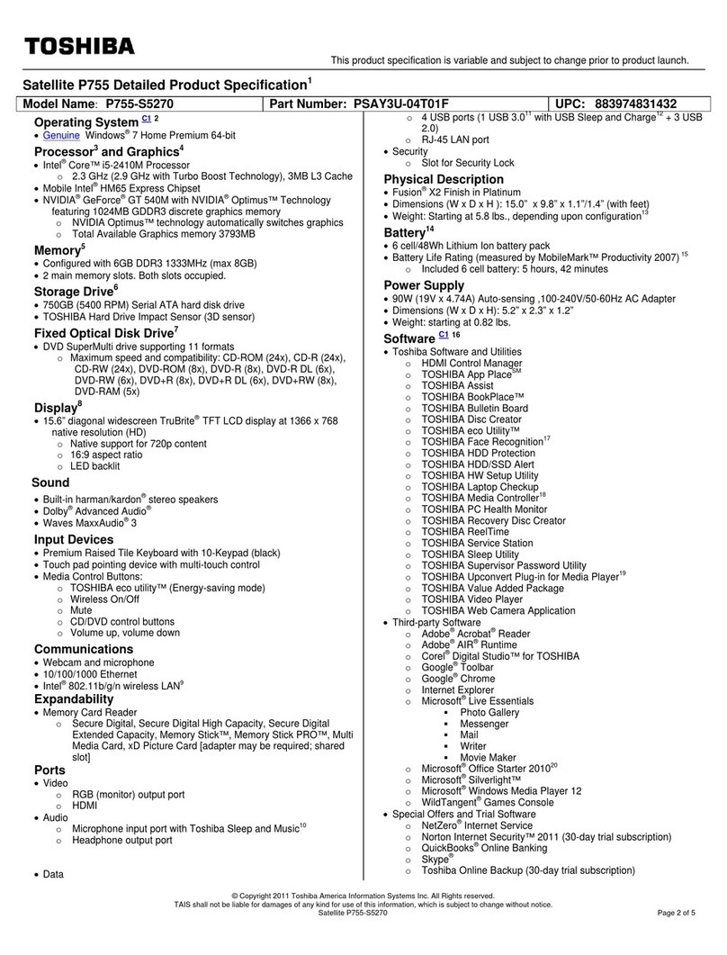 Toshiba P755-S5270 User manual Toshiba P755-S5270 User manual