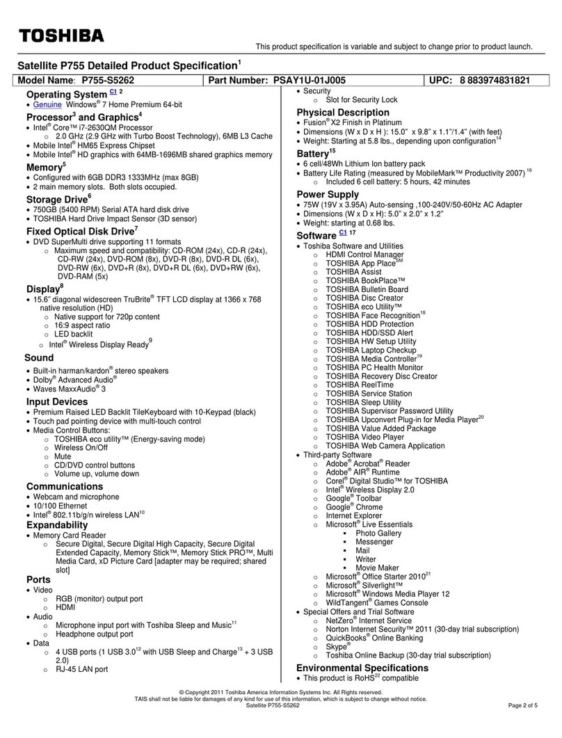 Toshiba P755-S5262 Specifications