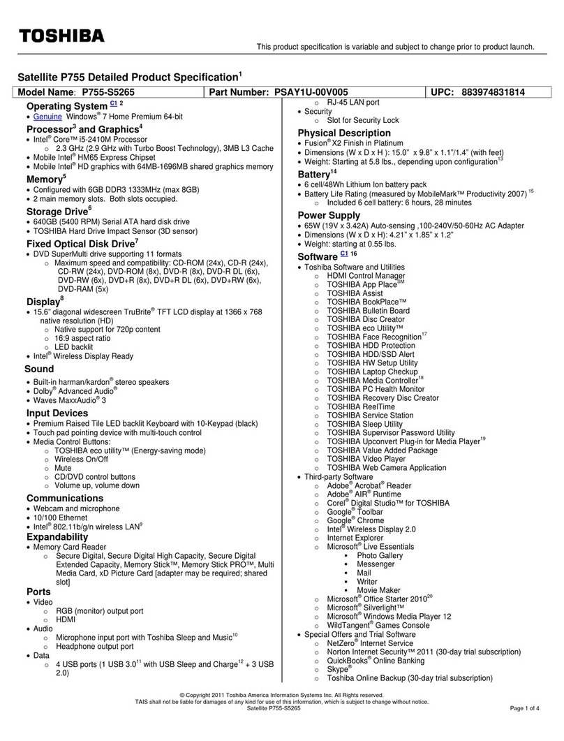 Toshiba P755-S5265 Specifications
