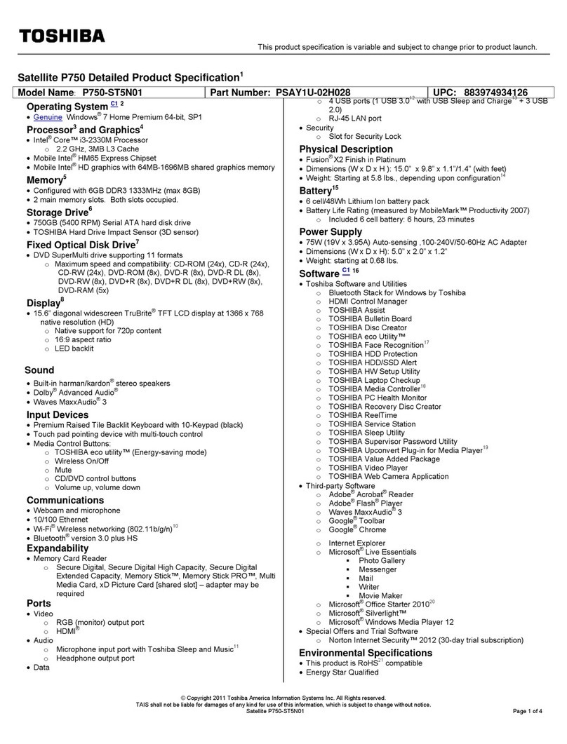 Toshiba P750-ST5N01 User manual