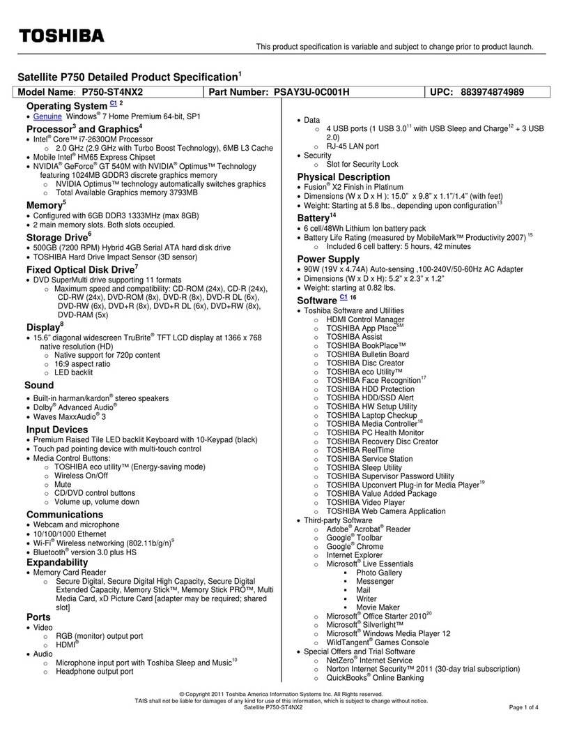 Toshiba P750-ST4NX2 Specifications
