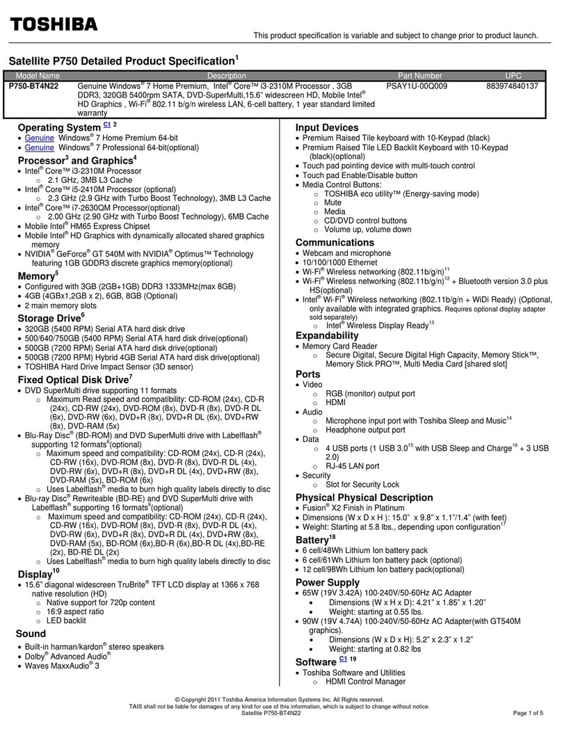 Toshiba P750-BT4N22 User manual