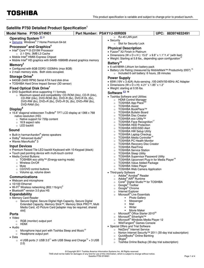 Toshiba P750-ST4N01 Specifications