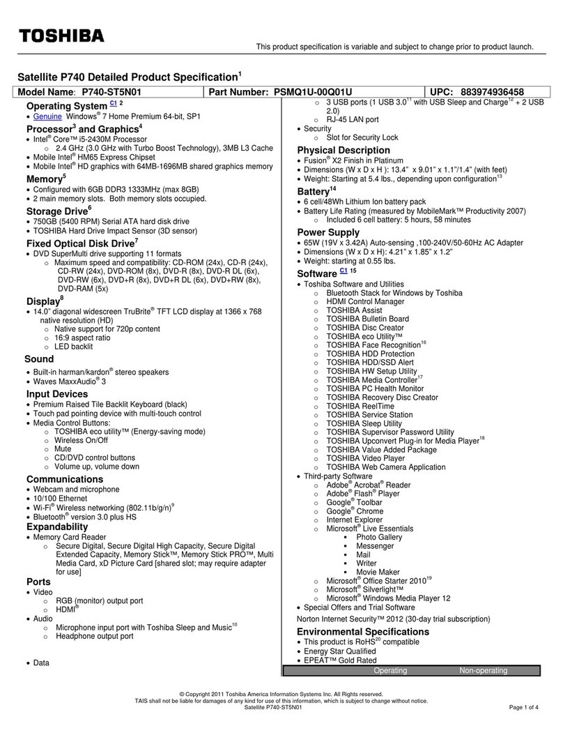 Toshiba P740-ST5N01 Specifications