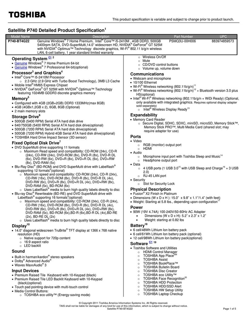 Toshiba P740-BT4G22 User manual