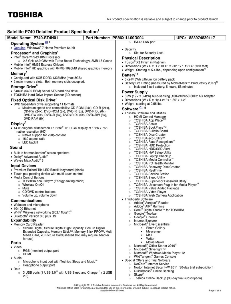 Toshiba P740-ST4N01 Specifications