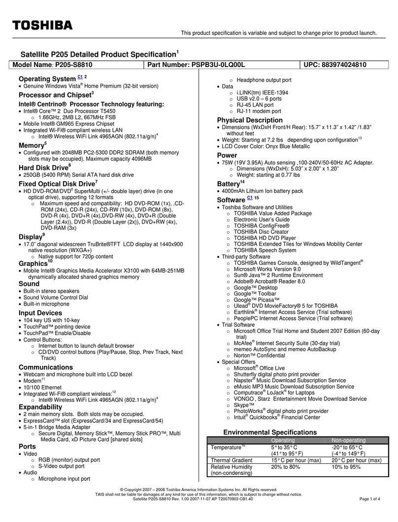 Toshiba Satellite P205 User manual