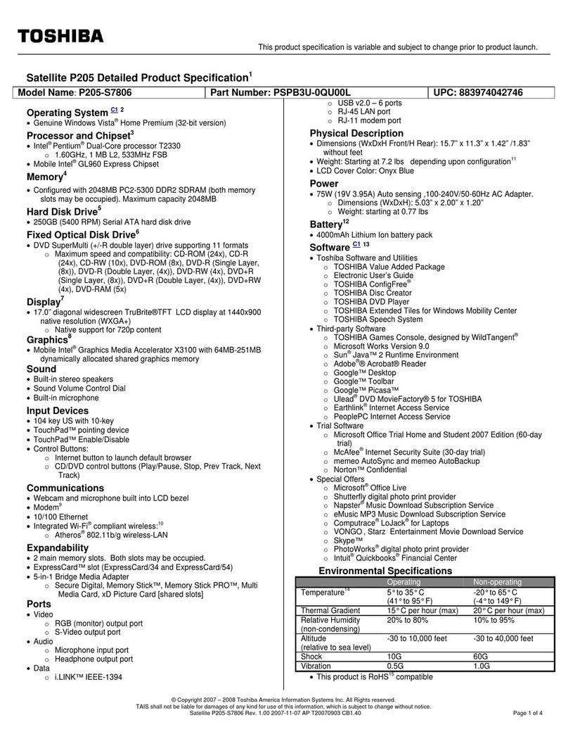 Toshiba Satellite P205 User manual